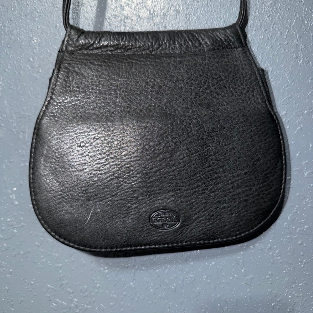 Vintage Fossil Black Leather Crossbody Bag
